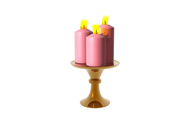 ピンクのキャンドル付きの黄金の燭台 — ストック写真