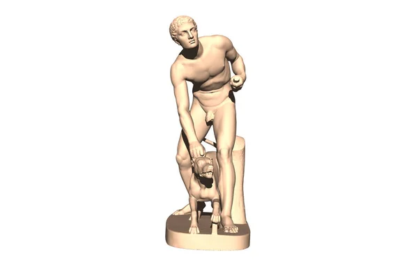 Steinerne Statue Mann Spielt Mit Hund — Stock Photo, Image