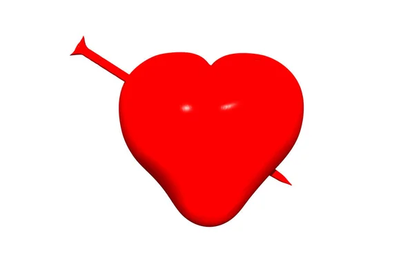 Красное Карикатурное Сердце Гвоздем Через Сердце Болью Изгибе Рта — стоковое фото