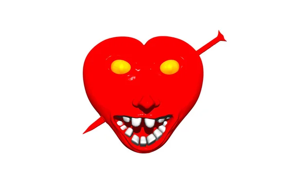 Červené Kreslené Srdce Hřebíkem Přes Srdce Bolest Zkřivená Ústa — Stock fotografie