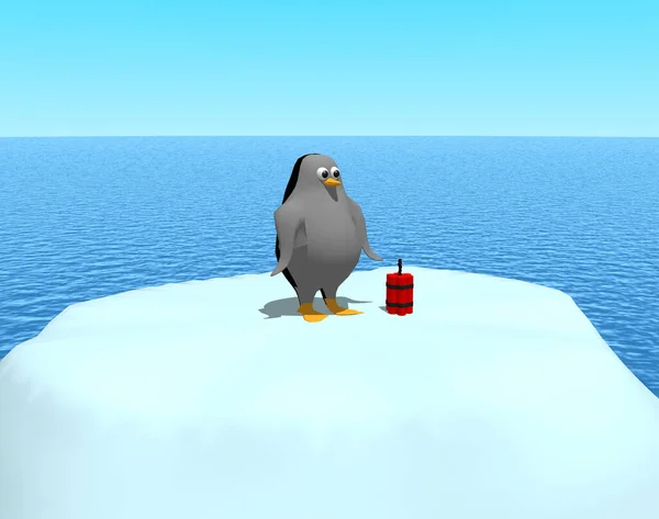 Petit Pingouin Dessin Animé Sur Une Banquise — Photo