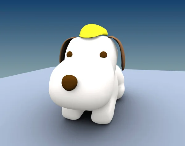 Kreskówka Pluszowy Pies Żółtym Kapeluszem Dyskietki Uszy — Zdjęcie stockowe