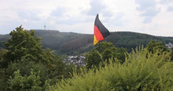 Bandera Alemana Ondea Mástil Con Viento Asqueroso — Vídeo de stock