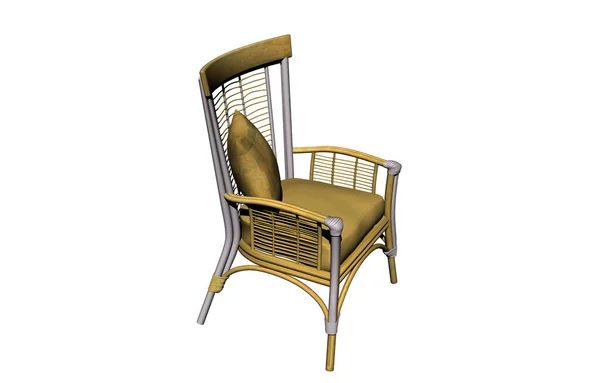 Drewniane Krzesło Wiklinowe Poduszką Siedzenia — Zdjęcie stockowe