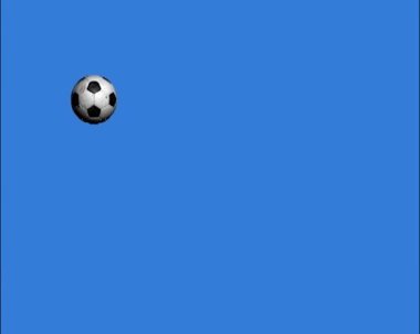 Eski kirli futbol topu mavi arka planda zıplıyor.