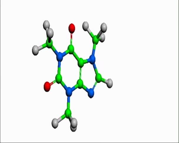 Молекула Кофеїну Атомна Модель Обертається Навколо Себе — стокове відео