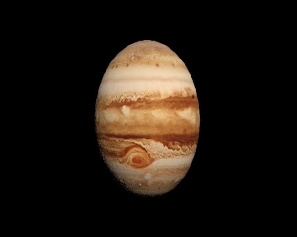 Planeta Júpiter Com Uma Grande Mancha Vermelha Gira Torno Seu — Vídeo de Stock