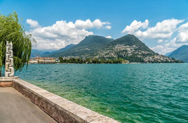Utsikt Över Luganosjön Soliga Sommardag Från Lugano City Schweiz — Stockfoto