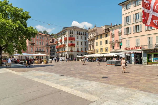 Lugano Ticino Suiza Julio 2018 Vista Piazza Della Riforma Con — Foto de Stock