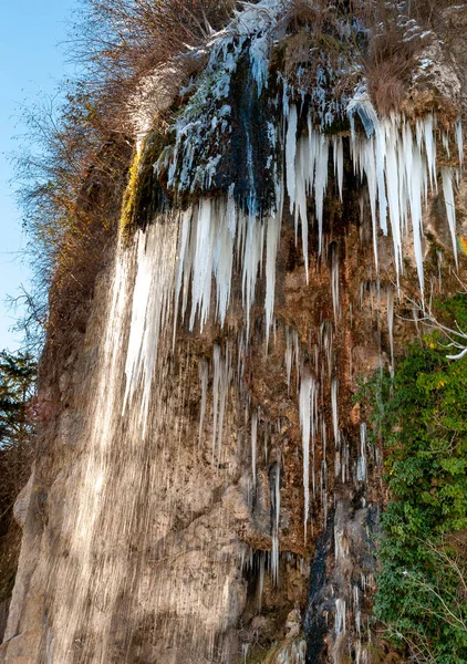 Stalactites Caves Valganna Frosty Winter Day Provincia Varese Italia — Foto de Stock