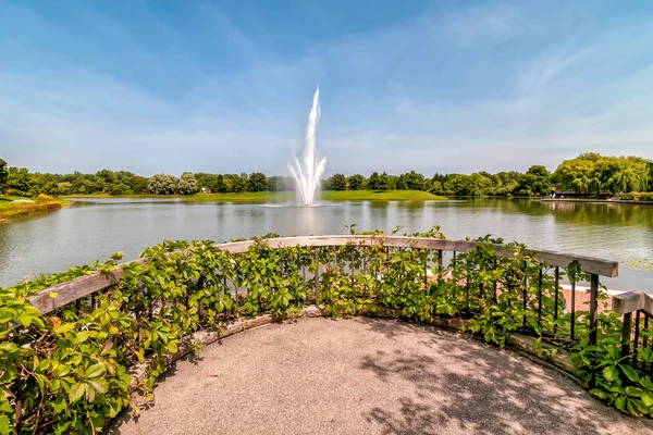 Chicago Botanic Garden Landscape Fountain Pond Glencoe Illinois Usa — Stock Photo, Image