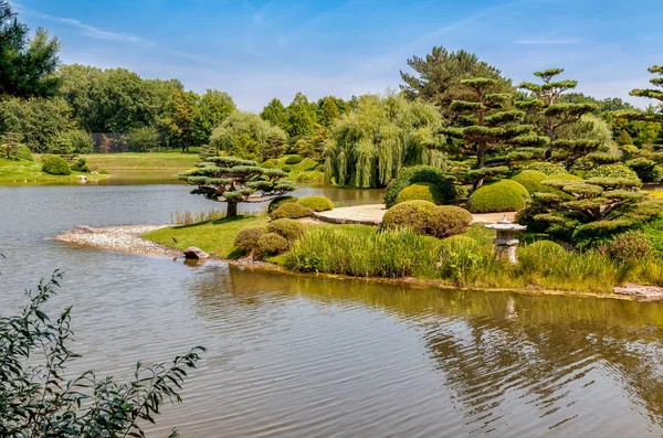 Summer Landscape Japanese Garden Chicago Botanic Garden Glencoe Illinois Usa — Stock Photo, Image