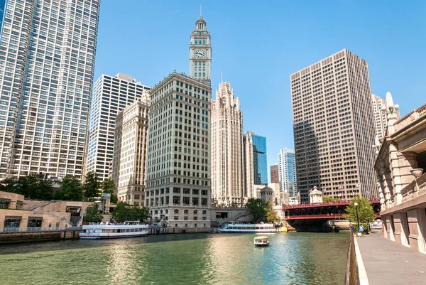 Chicago Illinois Usa Srpna 2014 Panoráma Wrigley Building Chicaga Riverside — Stock fotografie