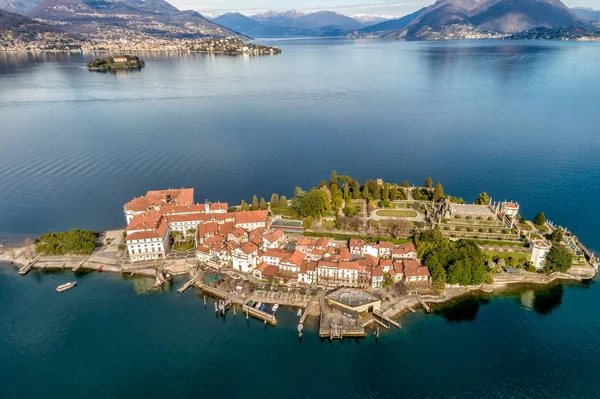 Luchtfoto Van Eiland Bella Isola Bella Aan Het Lago Maggiore — Stockfoto