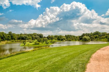 Summer Landscape on sunny day of Japanese Island in Chicago Botanic Garden, Glencoe, USA clipart