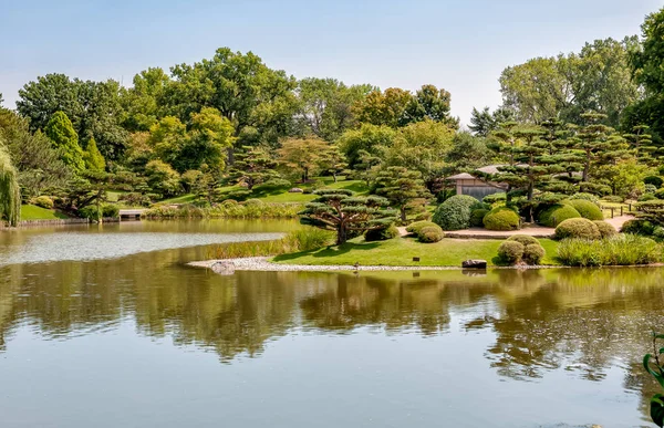 Summer Landscape Sunny Day Japanese Island Chicago Botanic Garden Glencoe — Stock Photo, Image