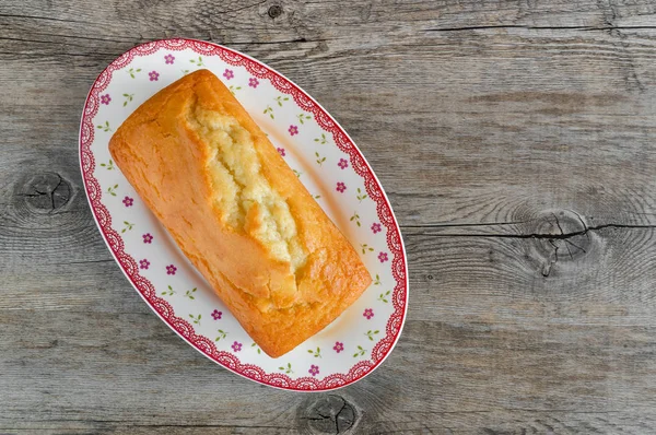 Lemon Cake Plate Old Wooden Background Top View — Stock Photo, Image