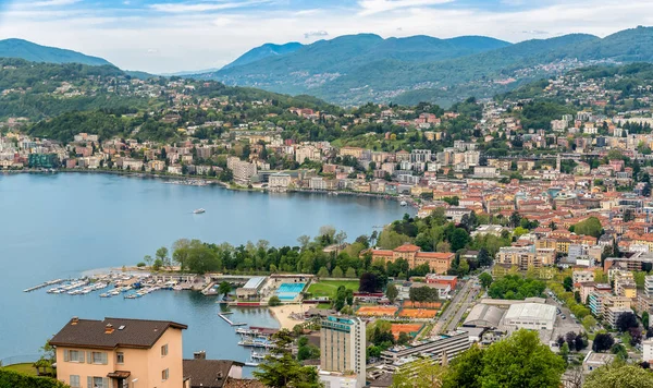 Panoramatický Pohled Město Lugano Břehu Luganského Jezera Ticino Švýcarsko — Stock fotografie