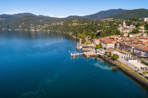 Aerial View Luino Small Town Shore Lake Maggiore Province Varese — Stock Photo, Image