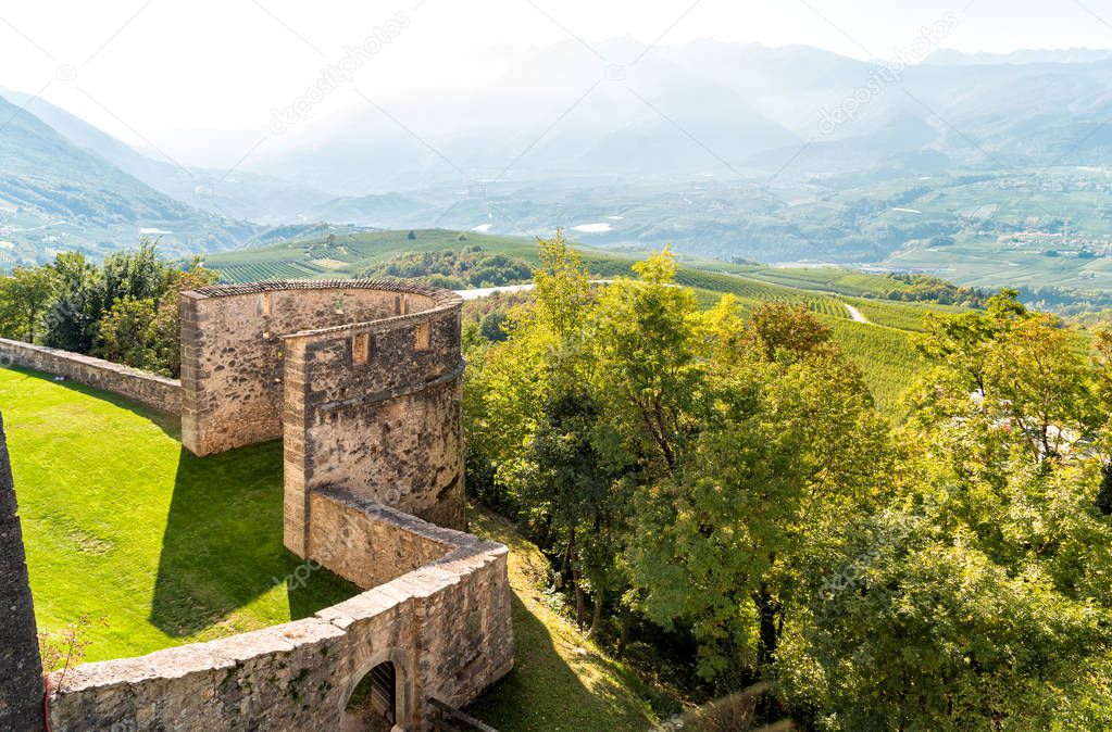 View of Castel Thun, gothic, medieval hilltop castle, Vigo di Ton, province of Trento, Italy