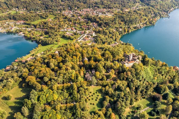 Luftaufnahme Des Heiligen Berges Von Orta San Giulio Herbst See — Stockfoto