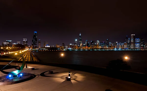 Night Panorama Chicago Skyline Lake Michigan Illinois Usa — Stock Photo, Image