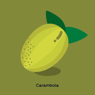 Carambola veya yıldız meyve kelime ile yeşil arka plan üzerinde gösterimi. 