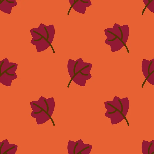 Flaches Einfaches Fettes Rotes Ahornblatt Auf Orangefarbenem Muster — Stockvektor