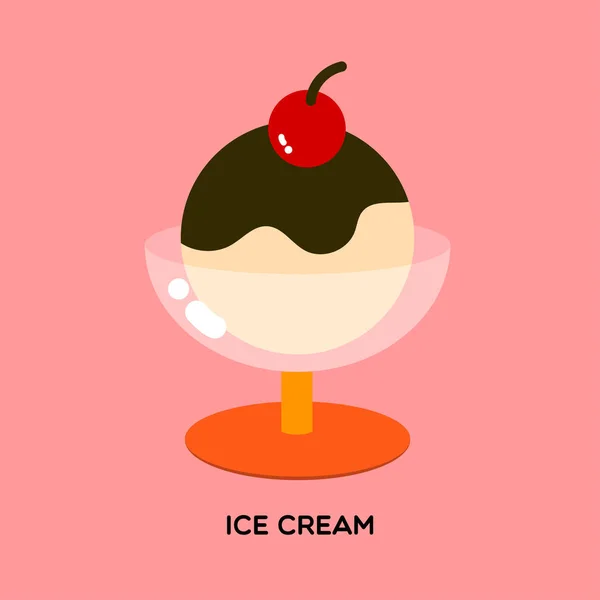 Cuchara Helado Servida Con Cereza Chocolate Caliente Vidrio Helado Sobre — Vector de stock