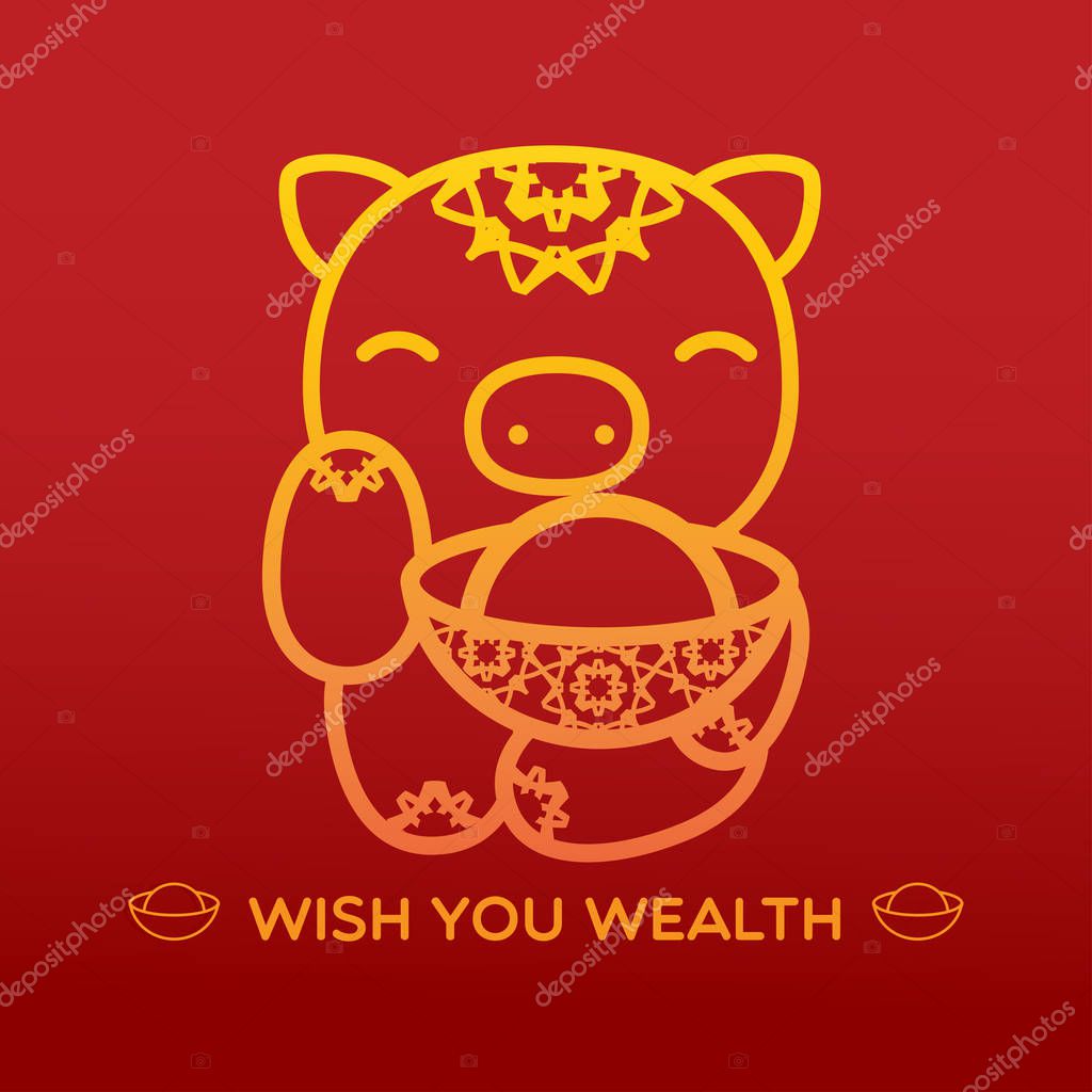 Lovely Pig Costume With Jewelry Wishing You Wealth On The Red Background With Gold Bar For Lunar Chinese New Year Premium Vector In Adobe Illustrator Ai Ai Format