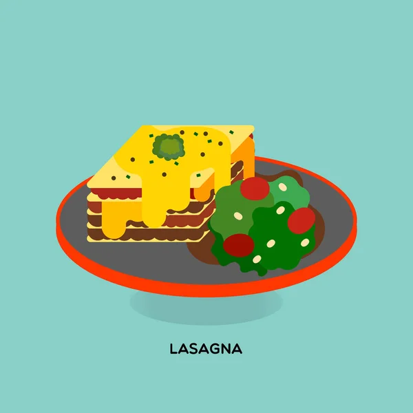Gebakken lasagne met salade — Stockvector