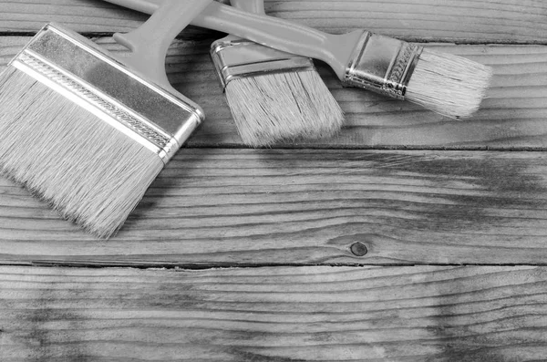 Cepillo Para Pintar Pintura Sobre Fondo Madera — Foto de Stock