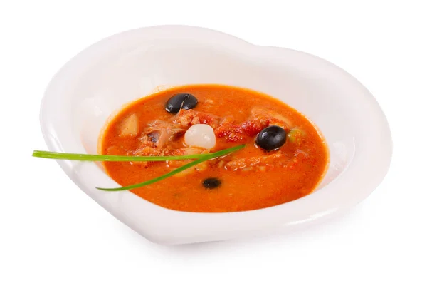 Soljanka Suppe Mit Oliven Und Zwiebeln Aus Nächster Nähe — Stockfoto