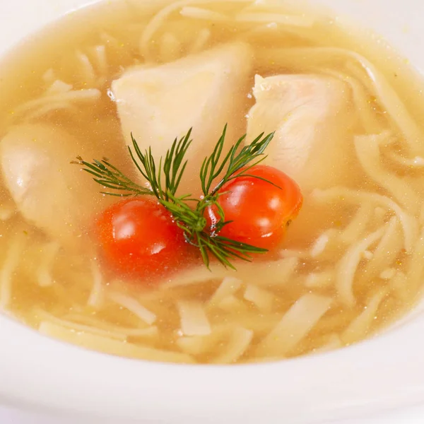 Suppe Hausgemachte Nudeln Mit Huhn Aus Nächster Nähe — Stockfoto