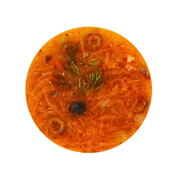 ソリャンカのスープ オリーブと玉ねぎのクローズ アップ — ストック写真