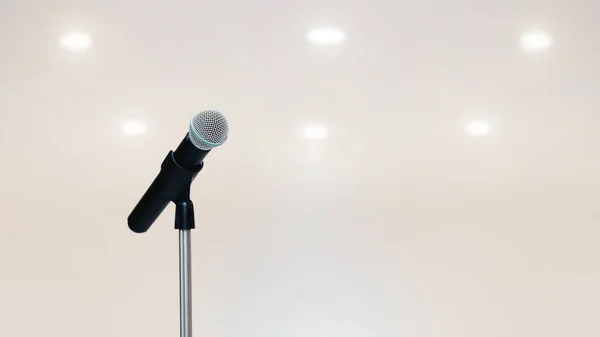 Microphones Stand Public Speaking Welcoming Congratulations Speech Work Success Background — Stock Photo, Image