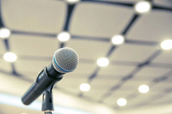 Microphone on the stand for public speaking,Welcoming or Congratulations Speech and  performance Concept.