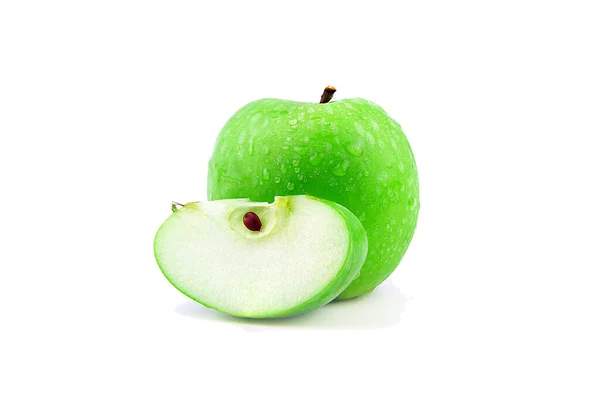 Fruta Manzana Verde Rebanada Sobre Fondo Blanco —  Fotos de Stock