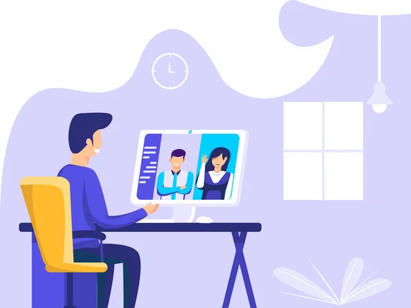 Ilustración Una Videoconferencia Plana Diseño Conceptual Hombres Hablan Línea Con — Vector de stock