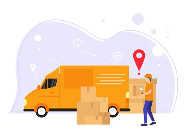 Fast Online Order Delivery Couriers Send Goods Postal Packages Express — Stock Vector