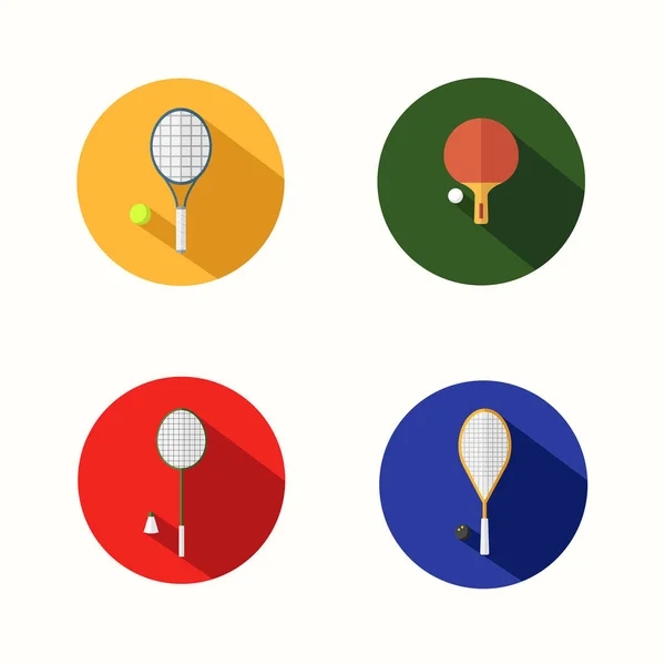 Плоский Дизайн Ізольовані Круглі Ікони Ракетного Спорту Бадмінтон Теніс Настільний — стокове фото