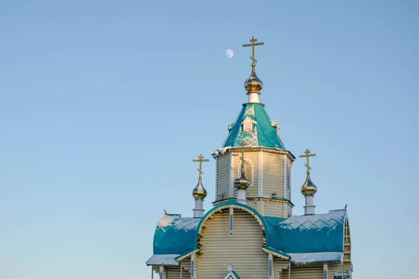 Russisch Orthodoxe Kerk Maan Avond Blauwe Lucht — Stockfoto