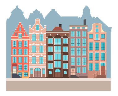 Amsterdam 'ın vektör grafik şehri. Hollanda 'da tipik bir Alman mimarisi. Avrupa 'da turizm.