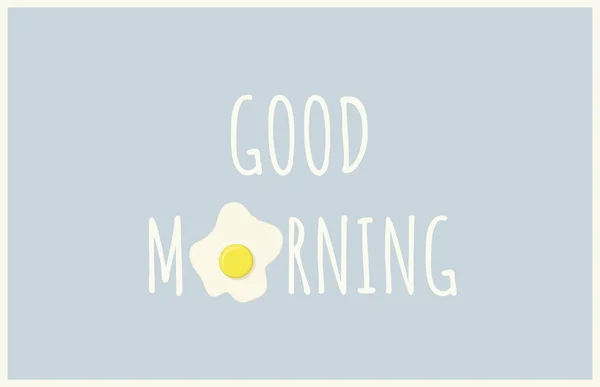 Минималистический Графический Векторный Знак Доброе Утро Жареным Яйцом Синий Фон — стоковый вектор