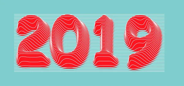 행복 한 새 해 2019 텍스트 디자인, 얇은 라인에서 3 차원 구조 그림. — 스톡 벡터