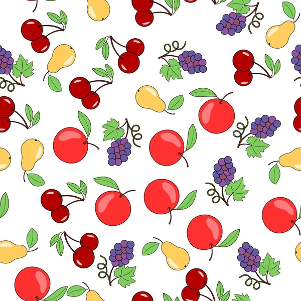 Hintergrund Der Früchte Und Beeren Äpfel Birnen Und Trauben Nahtloser — Stockvektor