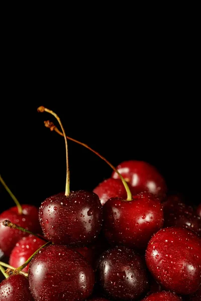 Cerezas Frescas Cereza Maduras Con Gotas Agua Primer Plano Sobre — Foto de Stock