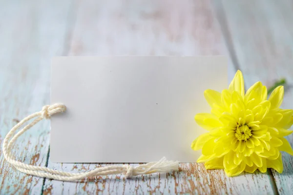 Chrysanthemum Flower Blank Card Wooden Background — Stock Photo, Image