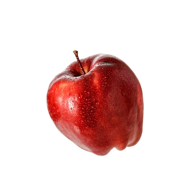 Roter Apfel Mit Wassertropfen Isoliert Auf Weißem Hintergrund — Stockfoto