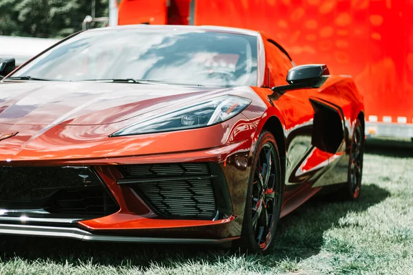 Farmington Polo Sahası Farmington Usa Ağustos 2020 Kırmızı Corvette Yarış — Stok fotoğraf